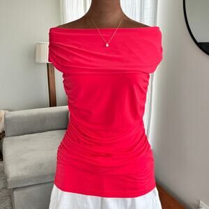 2010s Boston Proper Pink Off The Shoulder Ruched Slinky Top Going Out Small